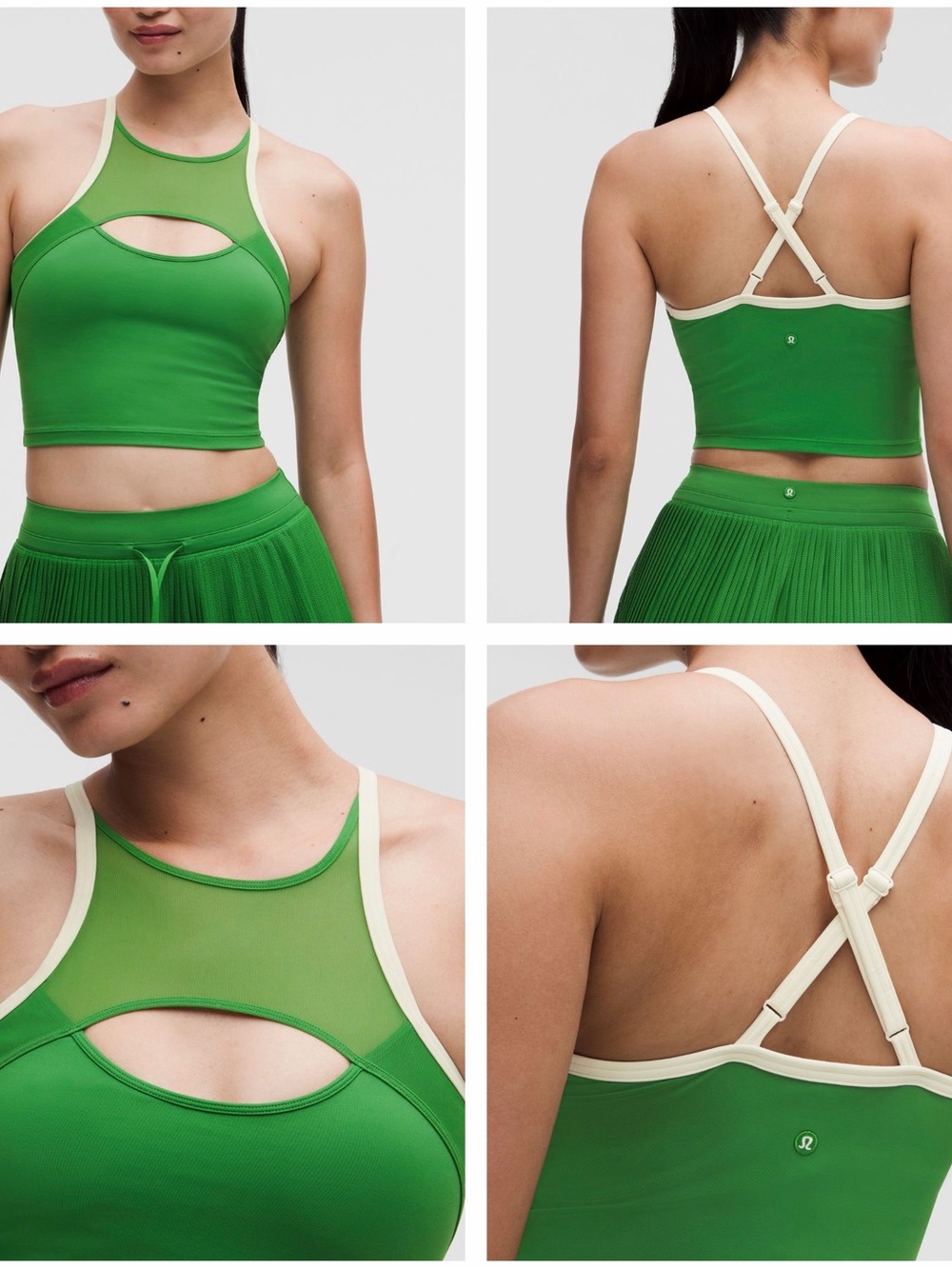 lululemon athletica Green Cutout Crop Top with Cream Trim